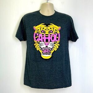 Gildan - Gray With Tiger and Hot Pink Cattoo Day Short Sleeve Shirt Size Medium